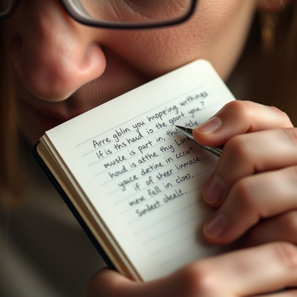 너무 작은 다이어리에 글씨를 구겨 넣듯 쓰며 불편해하는 모습